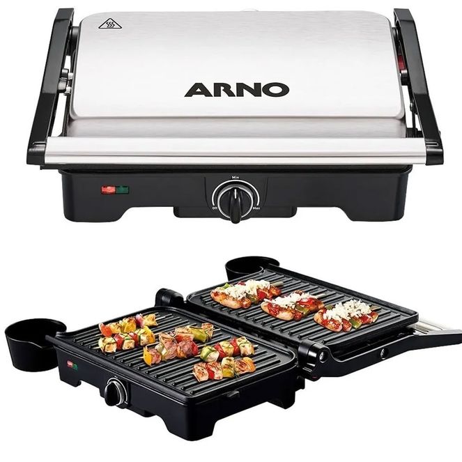 Grill-E-Sanduicheira-Arno-Dual-Inox-Com-Abertura-180°-1100w Grill-E-Sanduicheira-Arno-Dual-Inox-Com-Abertura-180°-1100w