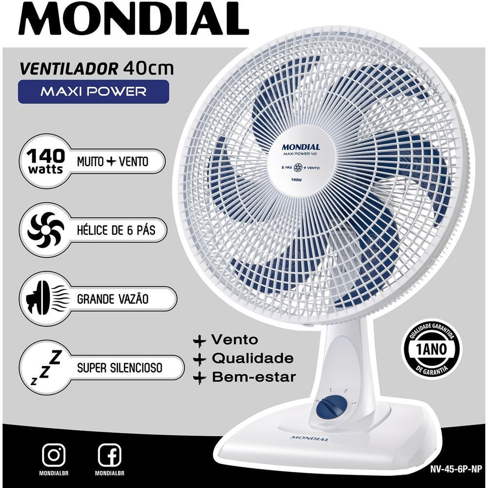 Ventilador Mondial Maxi Power Super 40cm 6 Pás 140w - Lojaskubbo